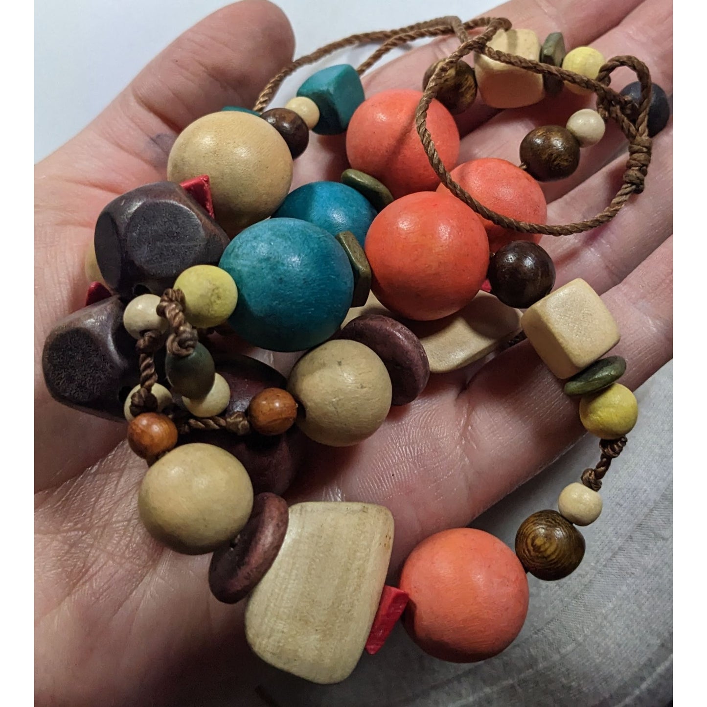 Rainbow Chunky Wood Beaded Statement Necklace