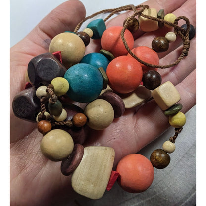 Rainbow Chunky Wood Beaded Statement Necklace