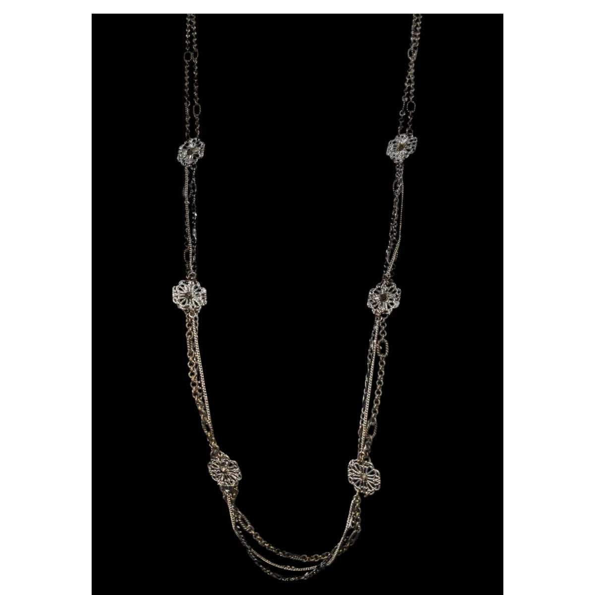 Ann Taylor LOFT Vintage Boho Floral Filigree Multichain Necklace Gold Tone