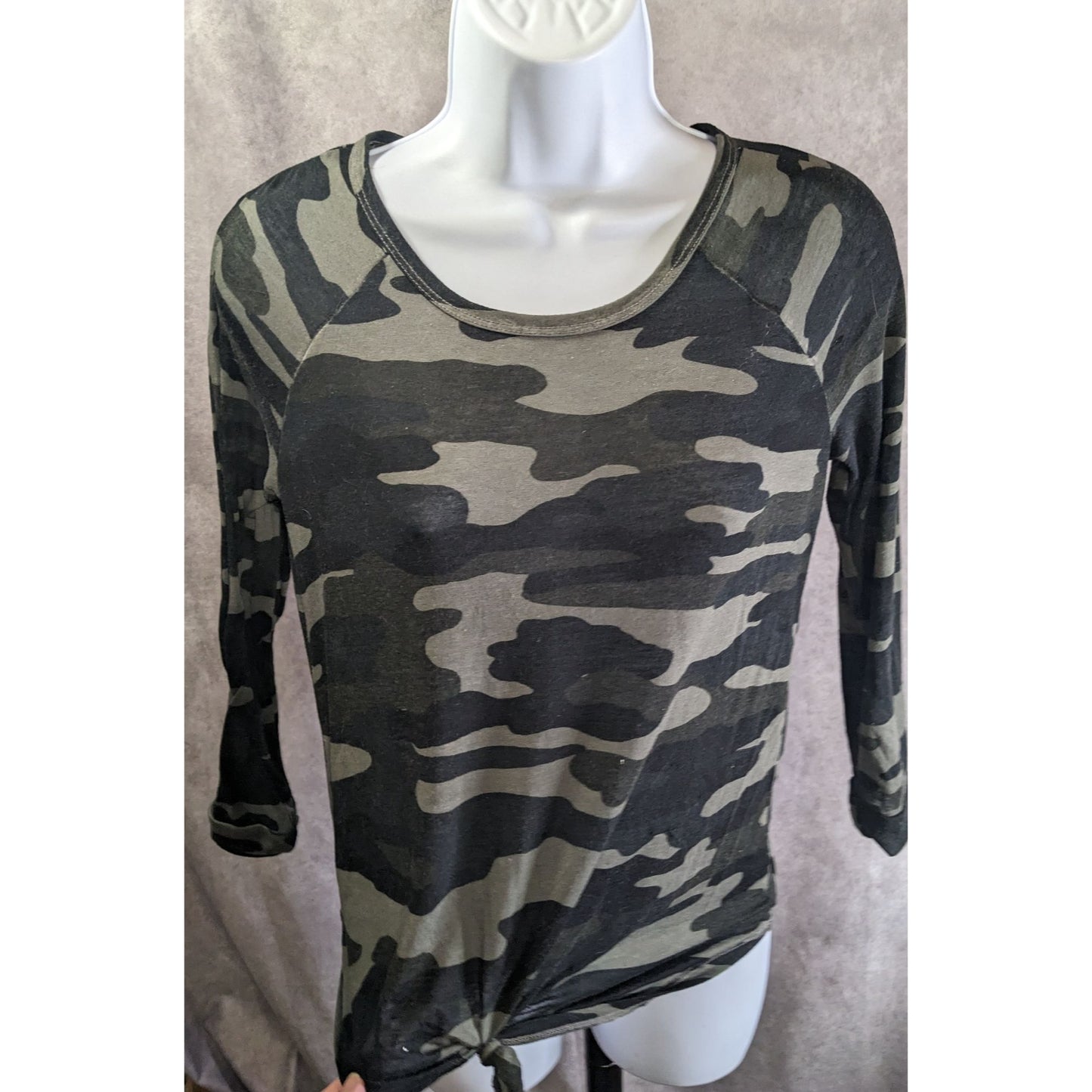 Lucky Brand Camo Camo Long Sleeve Top With Front Knot
