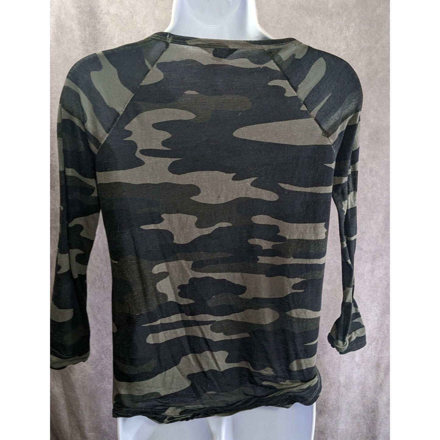 Lucky Brand Camo Camo Long Sleeve Top With Front Knot
