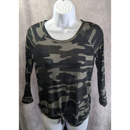 Lucky Brand Camo Camo Long Sleeve Top With Front Knot