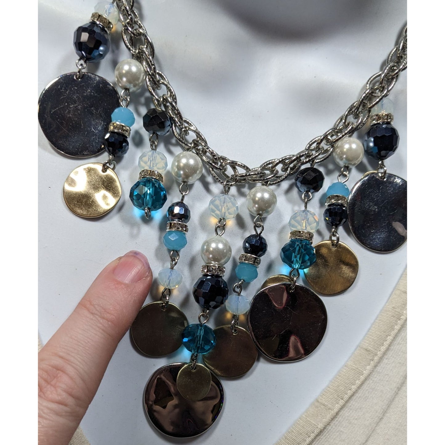 White House Black Market Bead And Disc Fringe Necklace