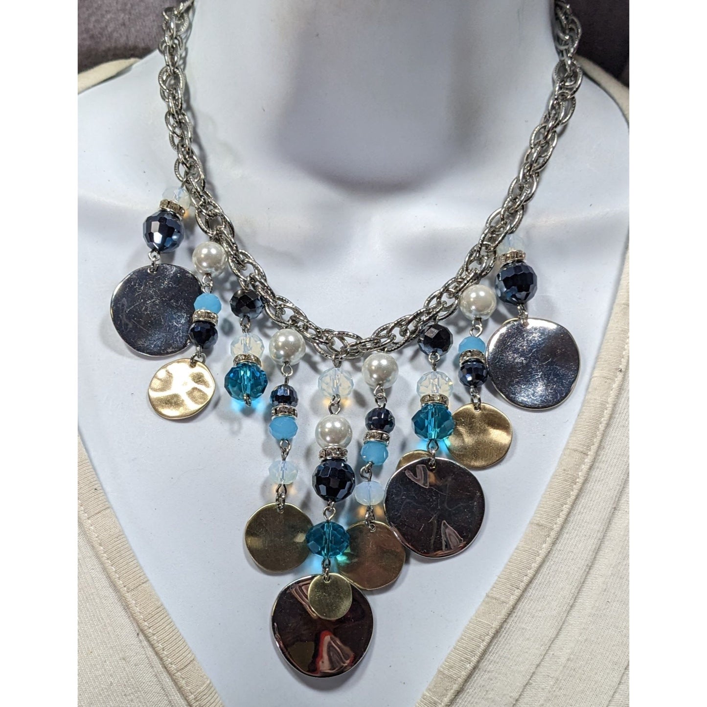 White House Black Market Bead And Disc Fringe Necklace