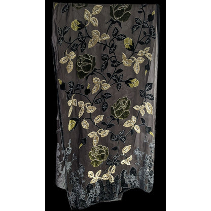 Vintage Black Green And Gold Burnt Velvet Floral Scarf Wrap
