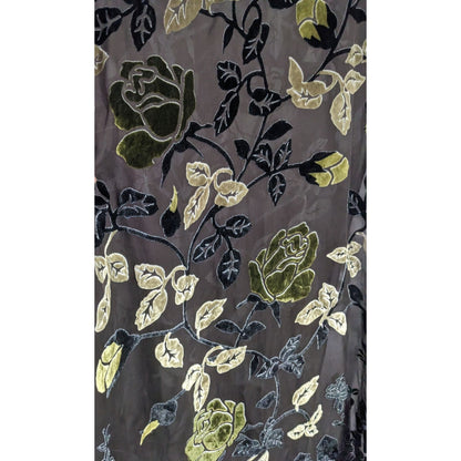 Vintage Black Green And Gold Burnt Velvet Floral Scarf Wrap