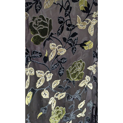 Vintage Black Green And Gold Burnt Velvet Floral Scarf Wrap