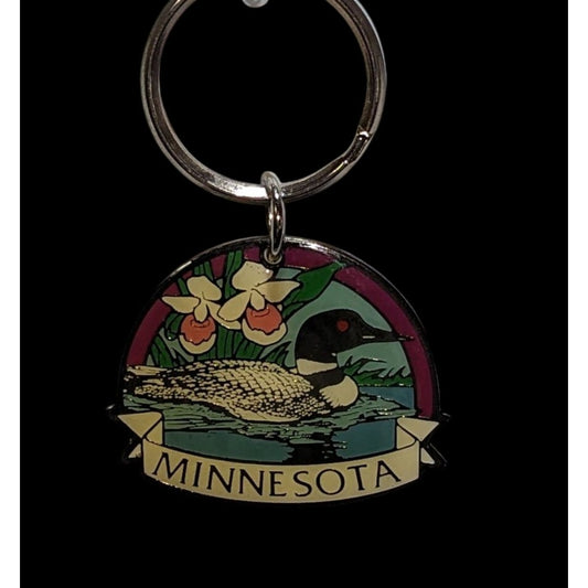 Minnesota Loon Souvenir Keychain Blue Green Travel Keepsake Bird Lover Key Ring