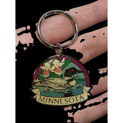 Minnesota Loon Souvenir Keychain Blue Green Travel Keepsake Bird Lover Key Ring