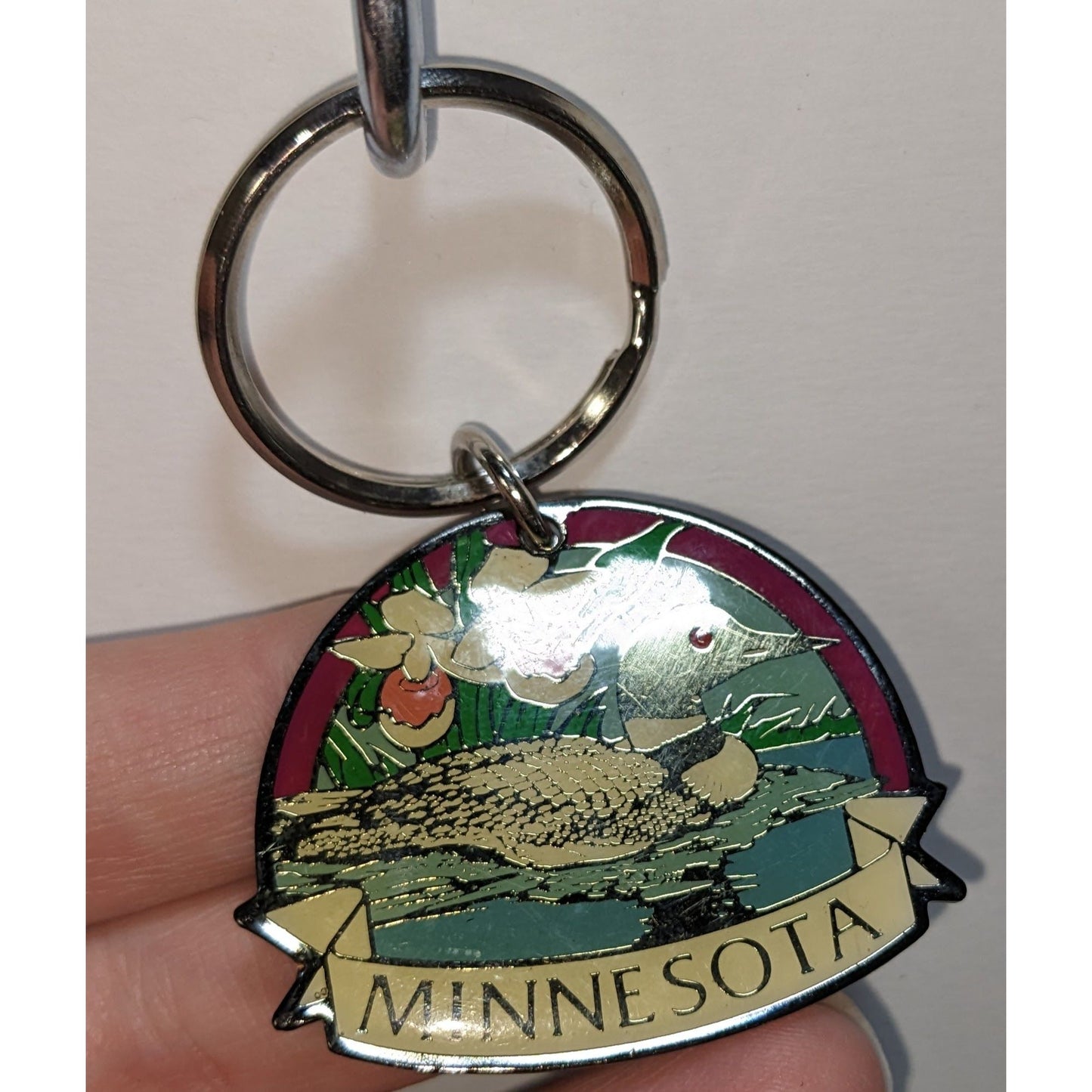 Minnesota Loon Souvenir Keychain Blue Green Travel Keepsake Bird Lover Key Ring