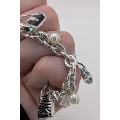 Y2K Glam Girly Purse Charm Bracelet Silver Tone Handbag Fashion Jewelry
