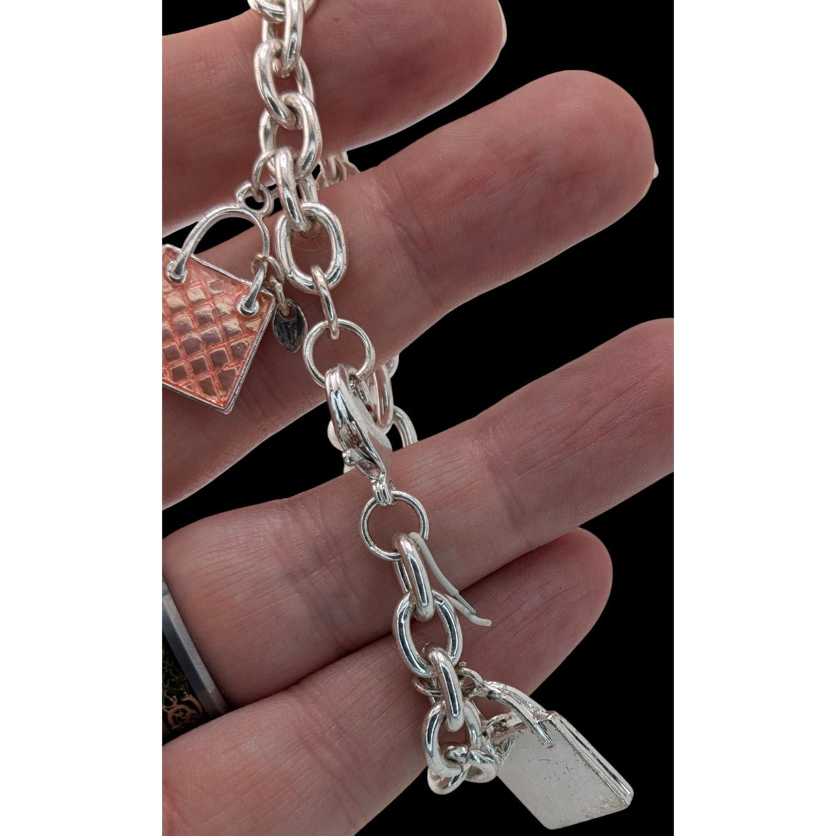 Y2K Glam Girly Purse Charm Bracelet Silver Tone Handbag Fashion Jewelry