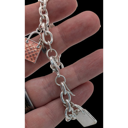 Y2K Glam Girly Purse Charm Bracelet Silver Tone Handbag Fashion Jewelry