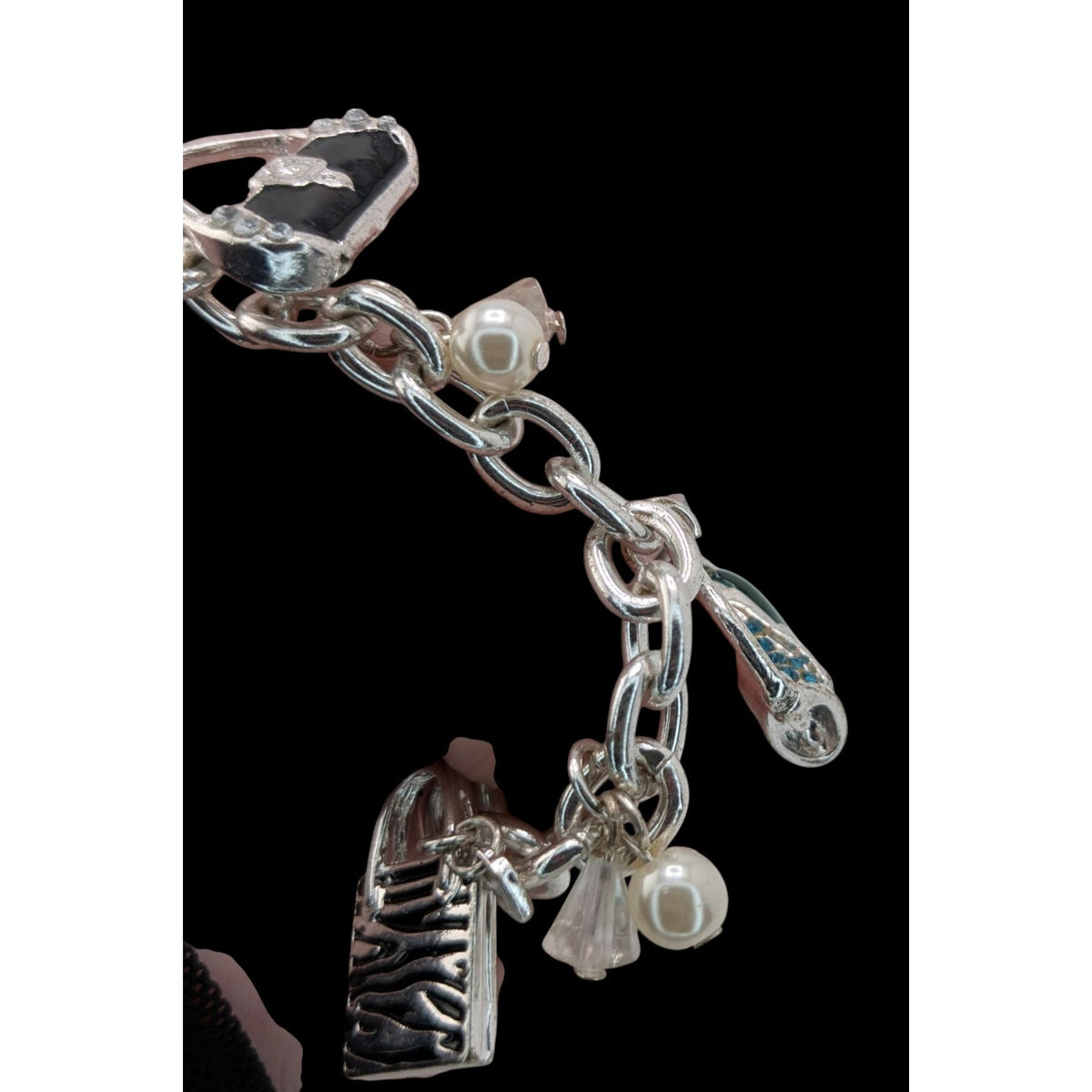 Y2K Glam Girly Purse Charm Bracelet Silver Tone Handbag Fashion Jewelry