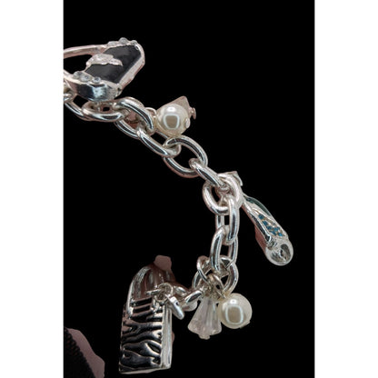 Y2K Glam Girly Purse Charm Bracelet Silver Tone Handbag Fashion Jewelry