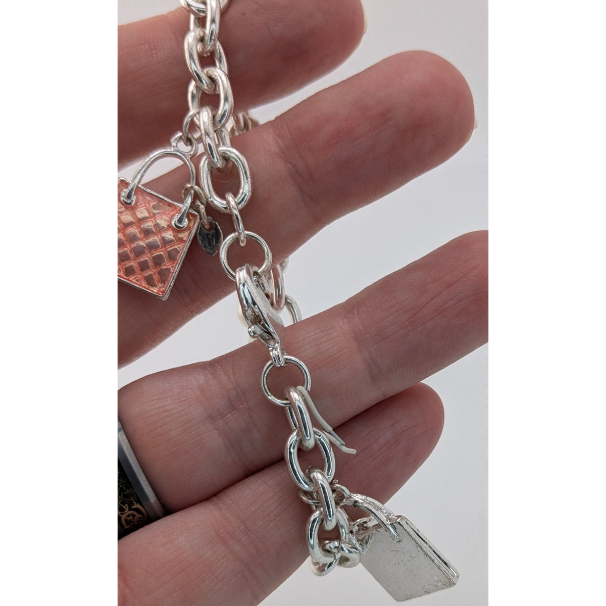 Y2K Glam Girly Purse Charm Bracelet Silver Tone Handbag Fashion Jewelry
