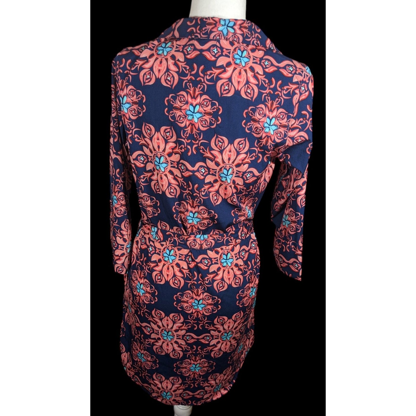 Modaposa Carlotta Belted Blue And Pink Floral Dress