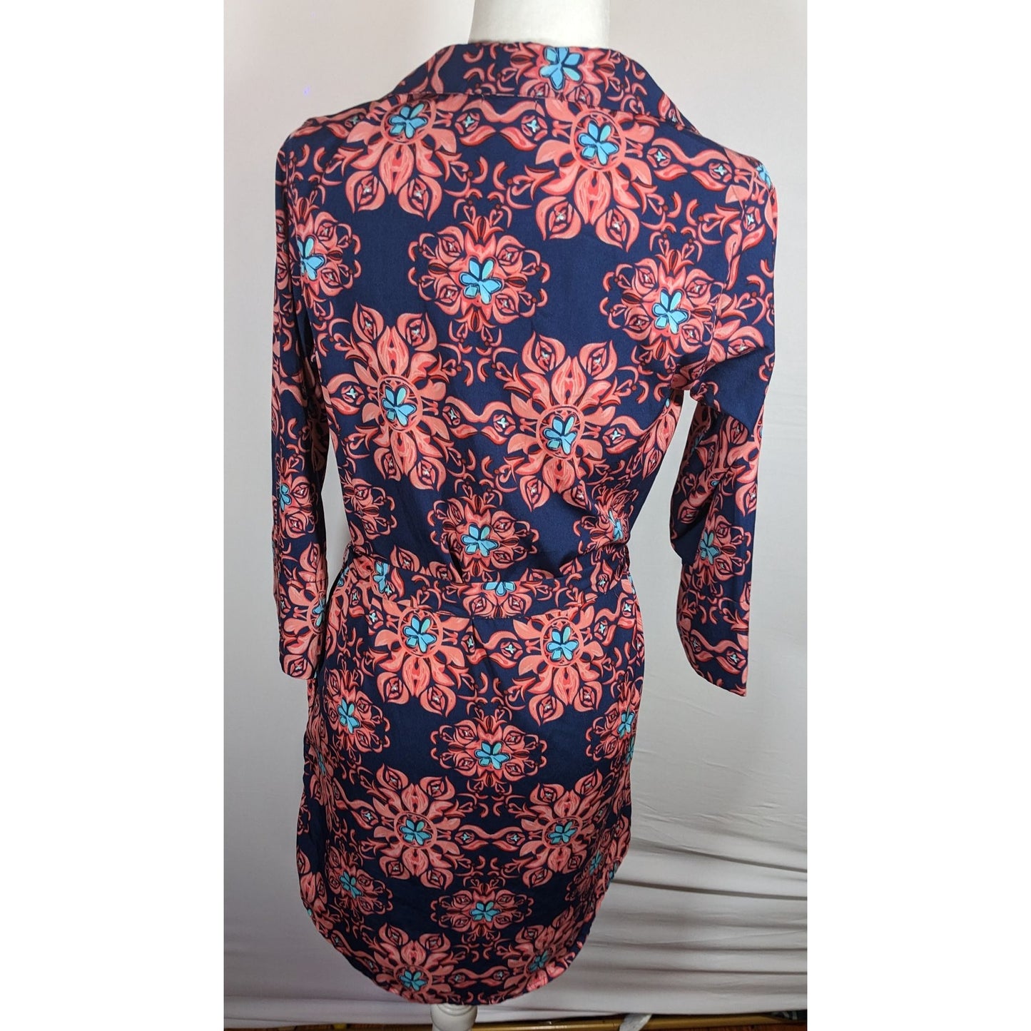 Modaposa Carlotta Belted Blue And Pink Floral Dress