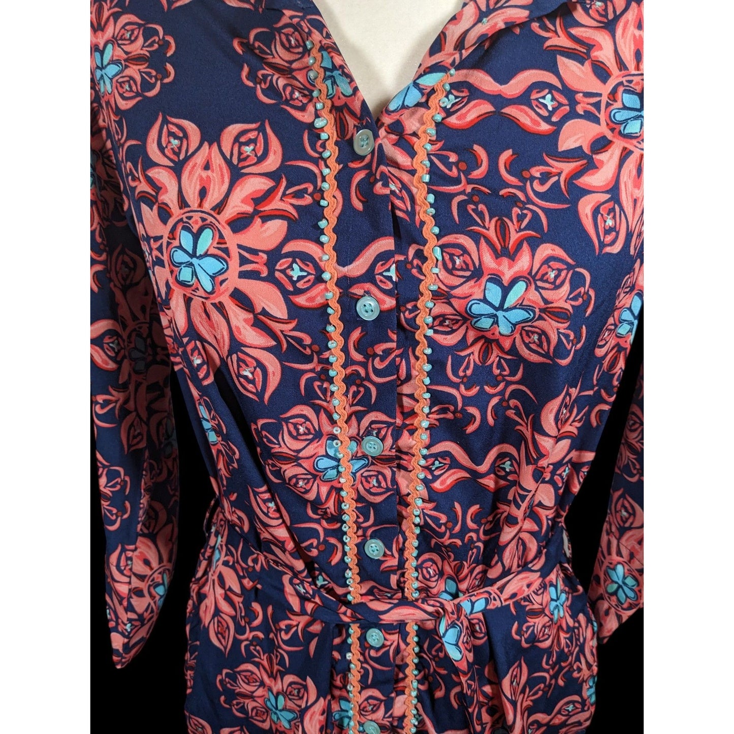Modaposa Carlotta Belted Blue And Pink Floral Dress