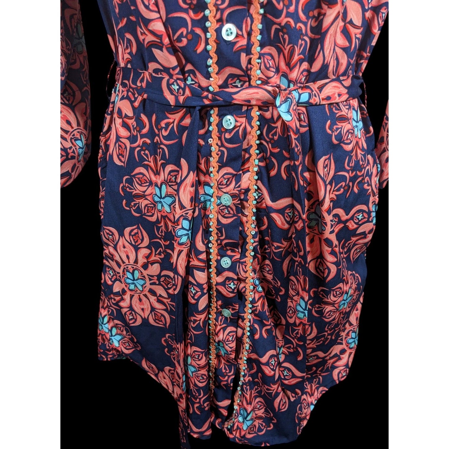 Modaposa Carlotta Belted Blue And Pink Floral Dress