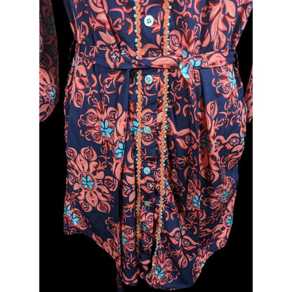 Modaposa Carlotta Belted Blue And Pink Floral Dress