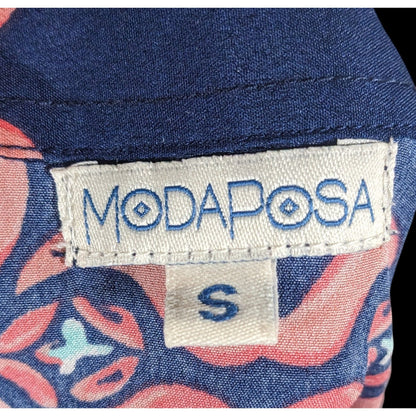 Modaposa Carlotta Belted Blue And Pink Floral Dress