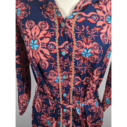 Modaposa Carlotta Belted Blue And Pink Floral Dress