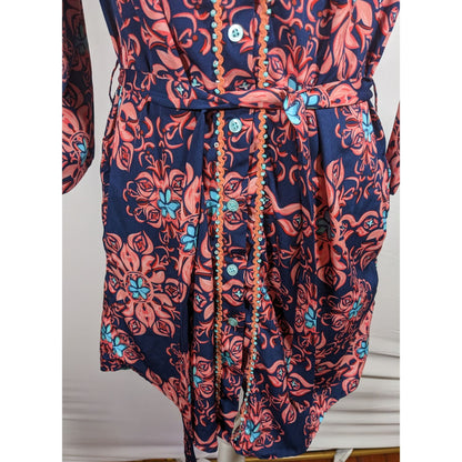 Modaposa Carlotta Belted Blue And Pink Floral Dress