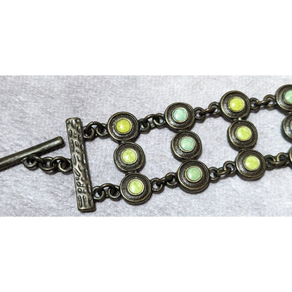 Antiqued Gold Tone Green And Blue Enamel Vintage Style Bracelet