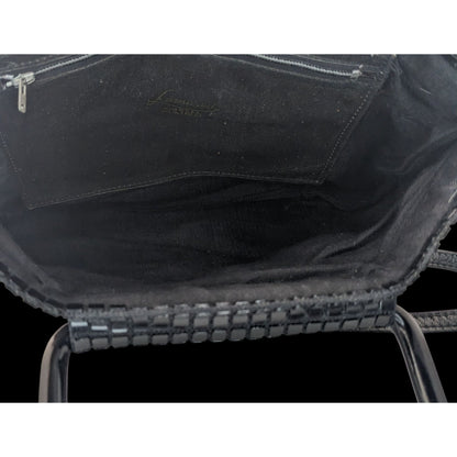 Vintage 1960s Lumured Black Mod Handbag With Detachable Strap & Structured Handles
