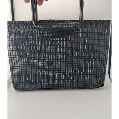 Vintage 1960s Lumured Black Mod Handbag With Detachable Strap & Structured Handles
