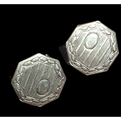 Vintage Etched Geometric Silver Tone Snap Cufflinks