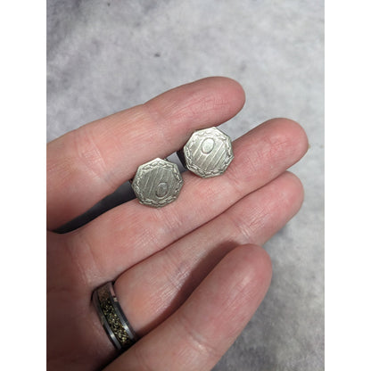 Vintage Etched Geometric Silver Tone Snap Cufflinks