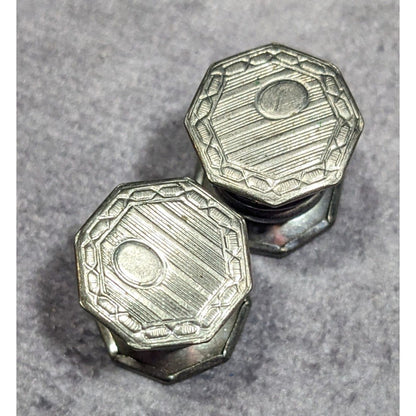 Vintage Etched Geometric Silver Tone Snap Cufflinks