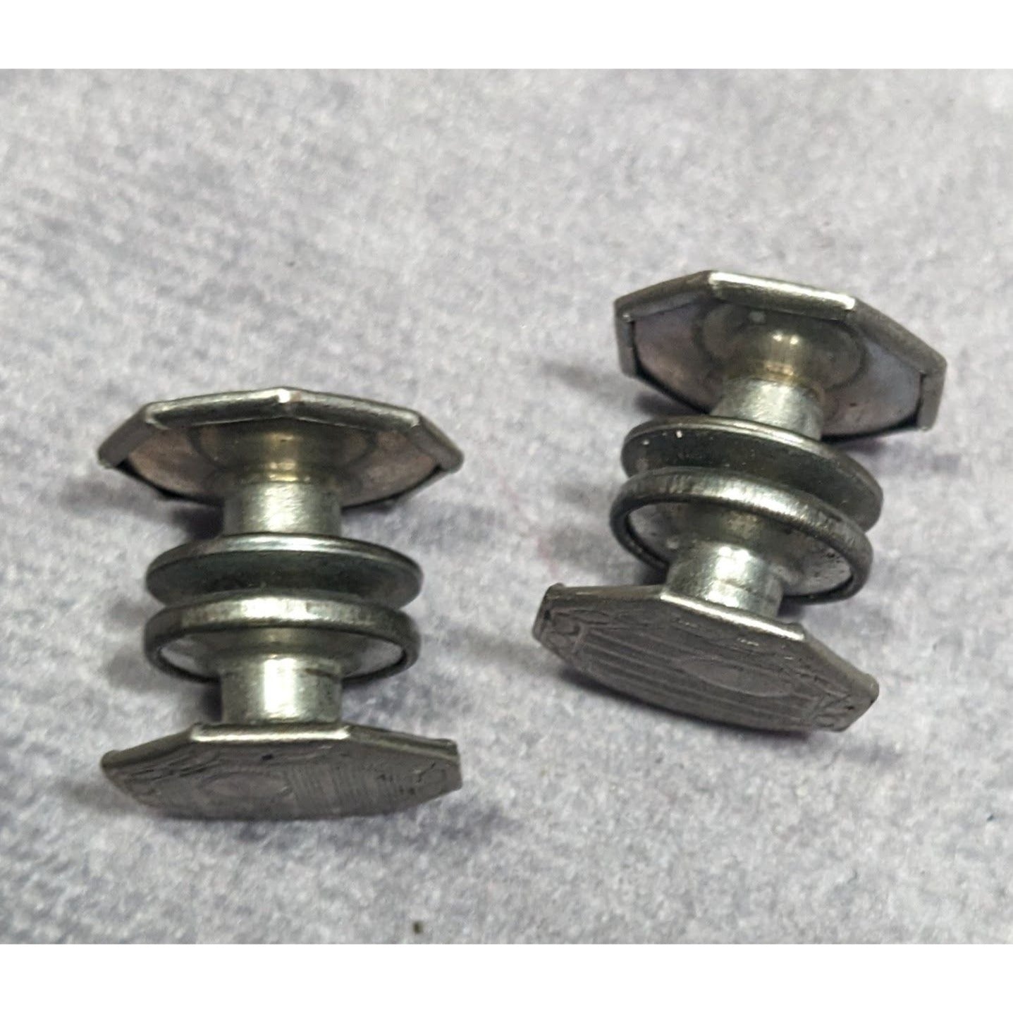 Vintage Etched Geometric Silver Tone Snap Cufflinks