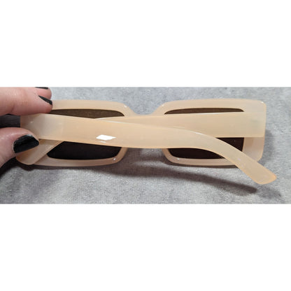 Throwin' Shade Beige Retro Rectangular Sunglasses
