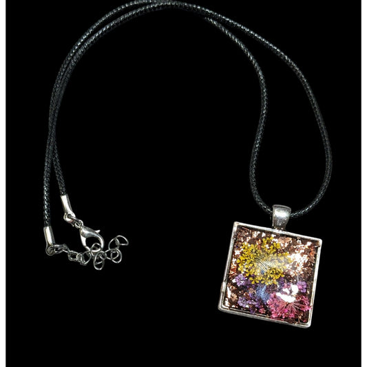 Handmade Pressed Flower And Glitter Under Resin Pendant Necklace