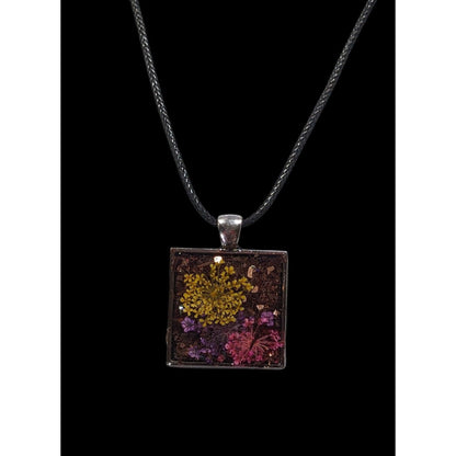 Handmade Pressed Flower And Glitter Under Resin Pendant Necklace