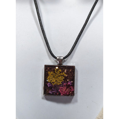 Handmade Pressed Flower And Glitter Under Resin Pendant Necklace