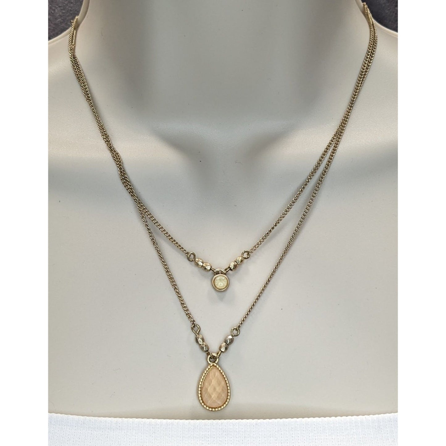 Nine West Vintage America Collection Layered Gold-Tone Necklace With Beaded Accents & Teardrop Pendant