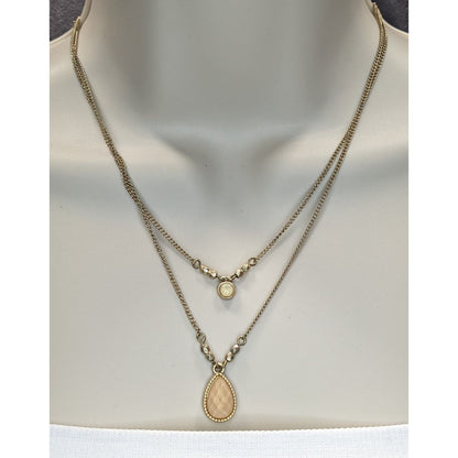 Nine West Vintage America Collection Layered Gold-Tone Necklace With Beaded Accents & Teardrop Pendant