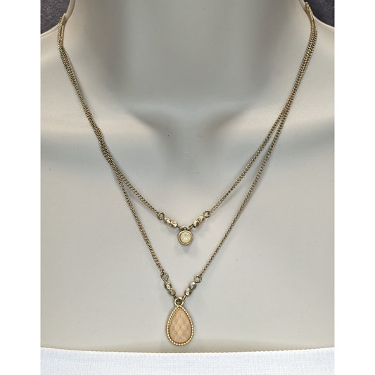 Nine West Vintage America Collection Layered Gold-Tone Necklace With Beaded Accents & Teardrop Pendant