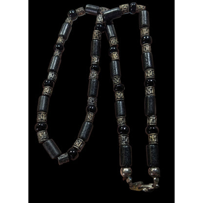Vintage 90s Black And Silver Tone Beaded Necklace