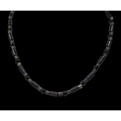 Vintage 90s Black And Silver Tone Beaded Necklace
