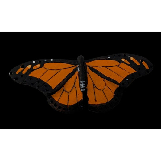 Hand-Painted Monarch Butterfly Wooden Cottagecore Brooch Signed By C. Stewart
