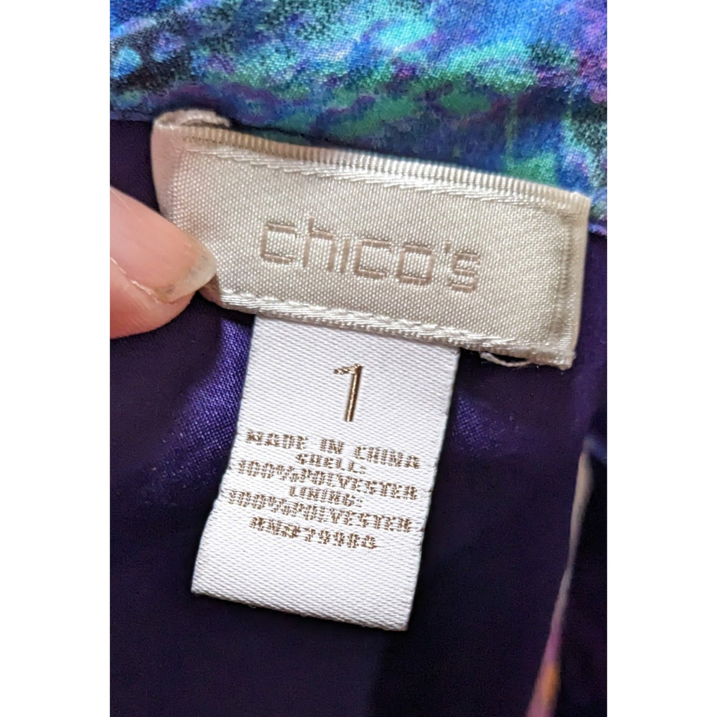 Chico's Blue And Purple Floral And Snake Print Dress