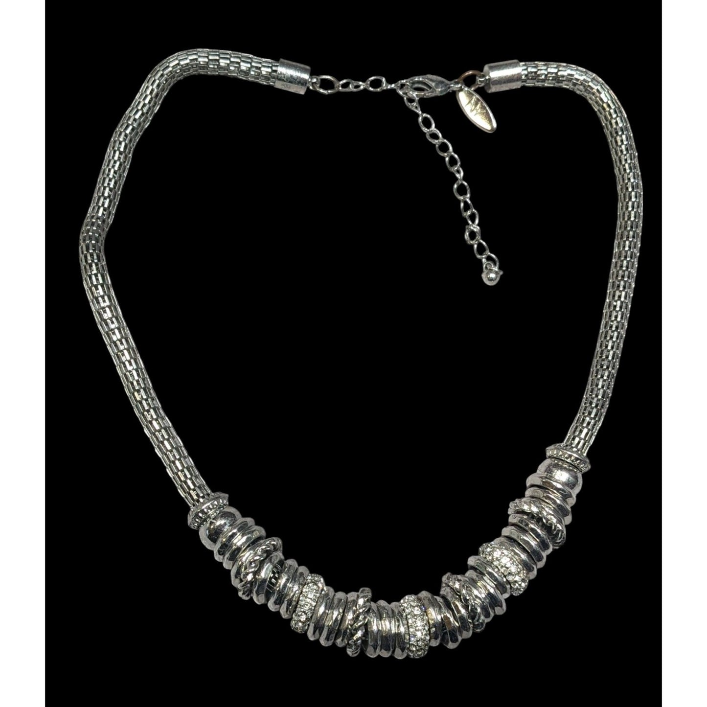 NY & Company Brutalist Glam Silver Tone Mesh Tube Necklace