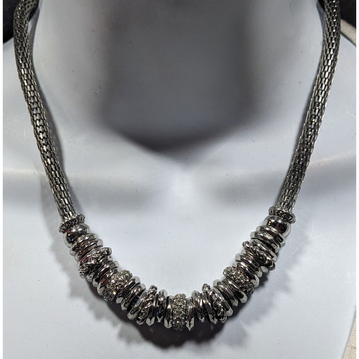 NY & Company Brutalist Glam Silver Tone Mesh Tube Necklace