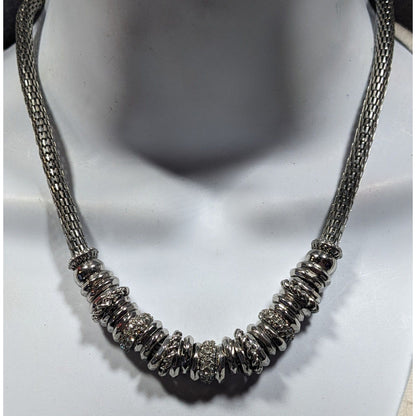 NY & Company Brutalist Glam Silver Tone Mesh Tube Necklace