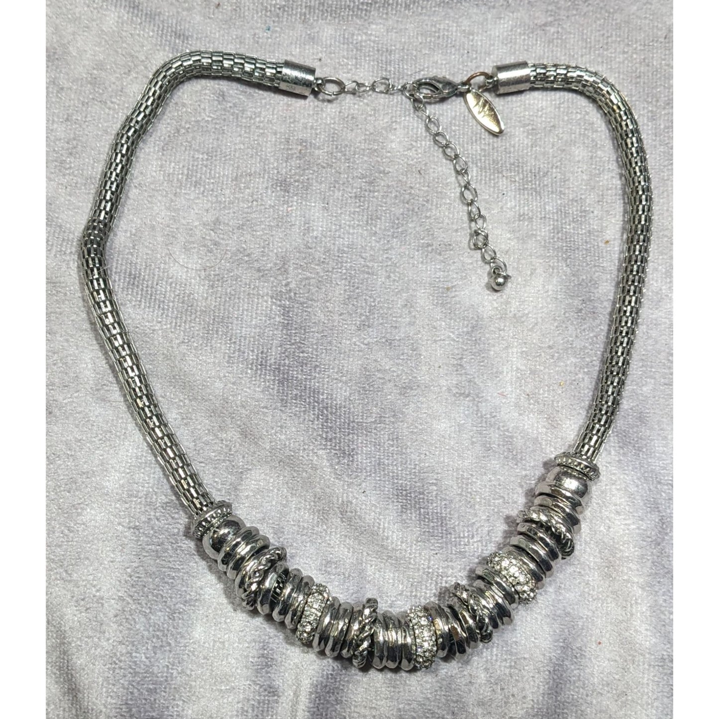 NY & Company Brutalist Glam Silver Tone Mesh Tube Necklace